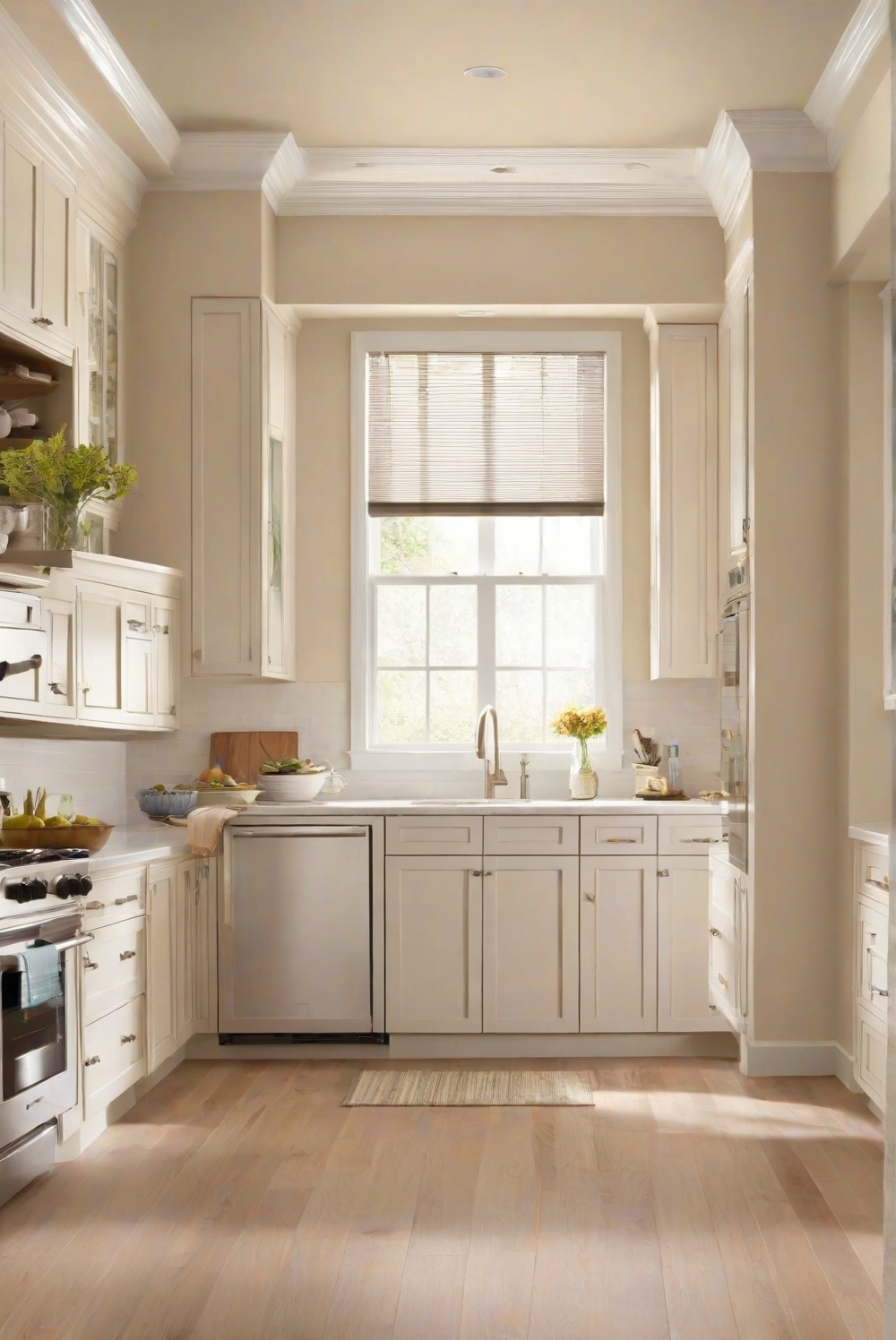 What color ceiling enhances SW Accessible Beige kitchen cabinets ...