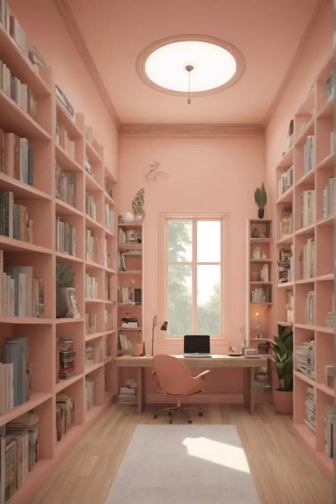 Enchanting Chapters: Modern Library Bathed in Naive Peach Hues in 2024