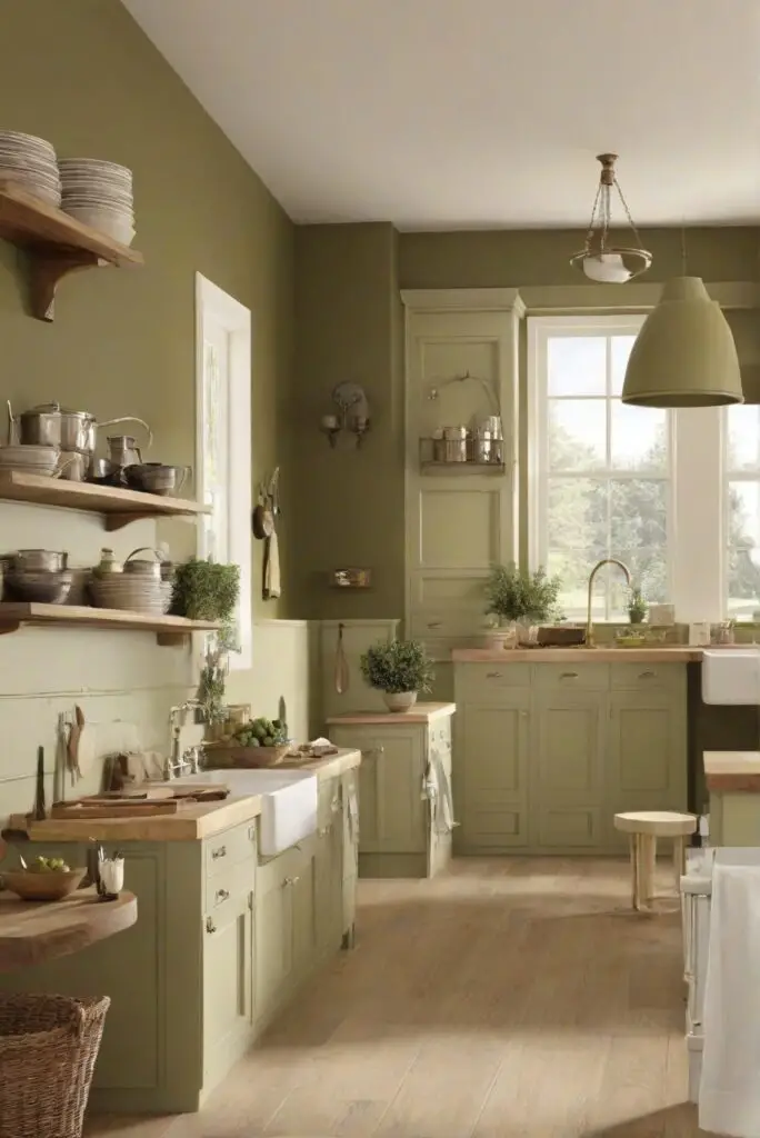 FRESH OLIVE wall paint, interior wall paint, kitchen interior design, color matching painting