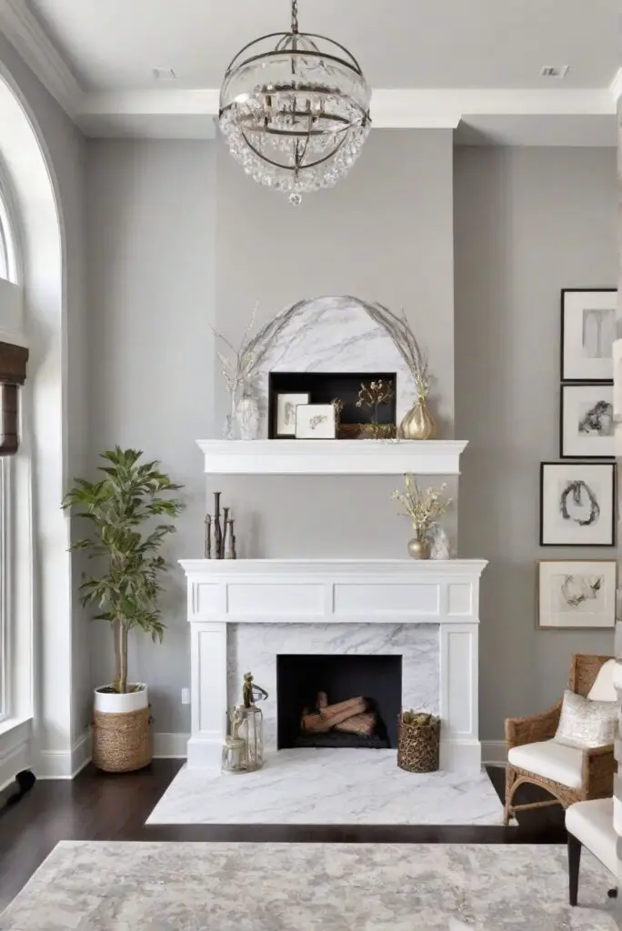 fireplace room, wall paint color, Ice Cap, SW 7001, Trendy Décor