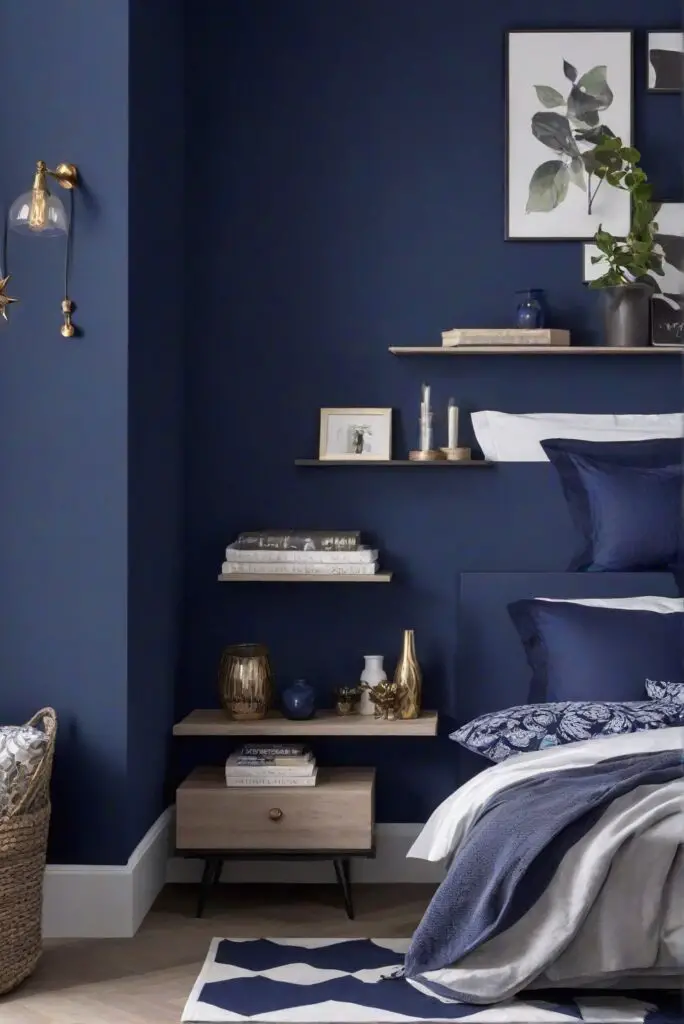 Navy blue wall paint, home interior design, interior bedroom design, designer wall paint