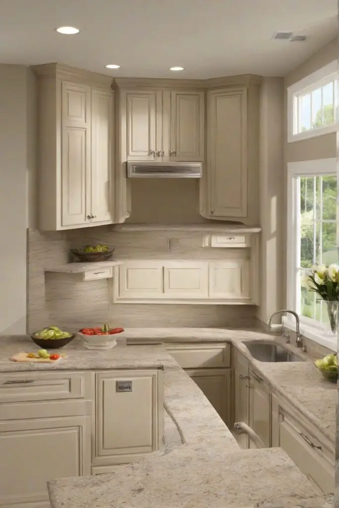 granite countertop, kitchen cabinets, color matching, interior design, home decor, space planning, SW Accessible Beige