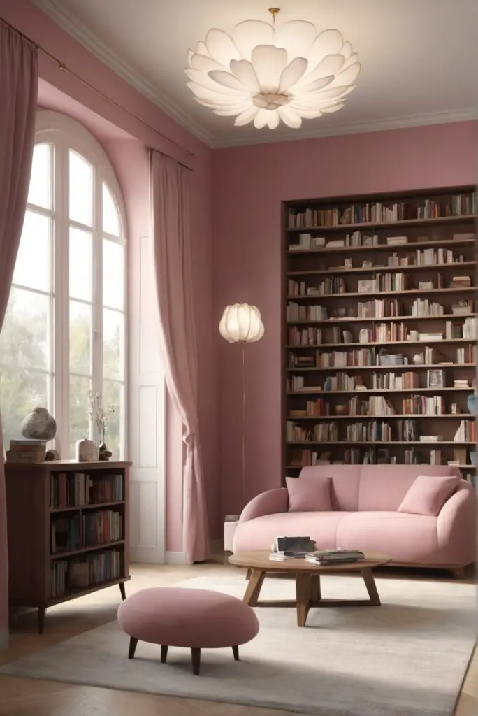 Elevate Your Reading Escape: Modern Library Immersed in Lotus Petal paint Elegance in 2024