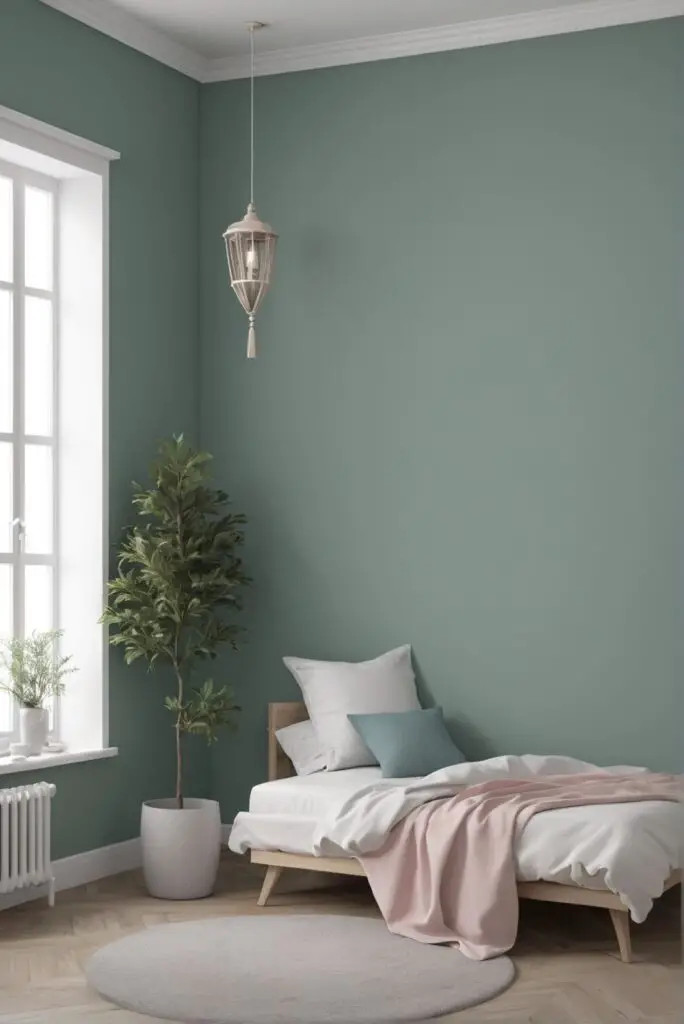 Modern Bedroom Bliss with Evergreen Fog Paint in 2024