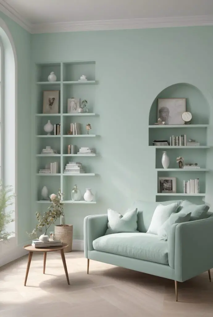 Modern Library Design with White Mint Paint in 2024
