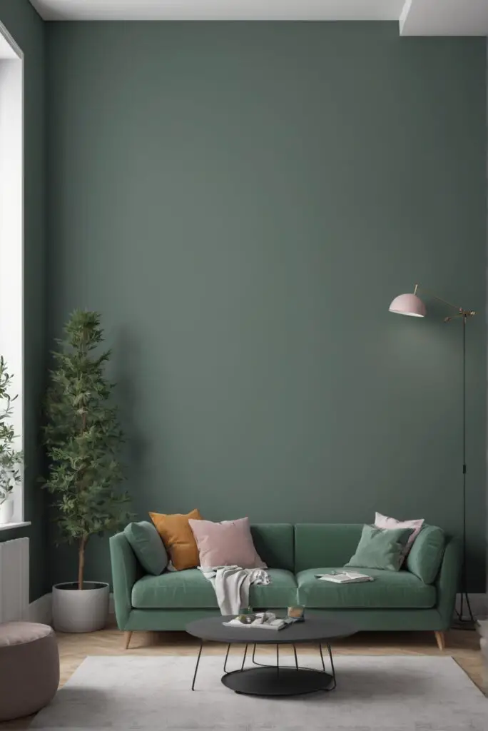 Modern Evergreen Fog Paint Sets the Tone for a Relaxing Living Room In 2024