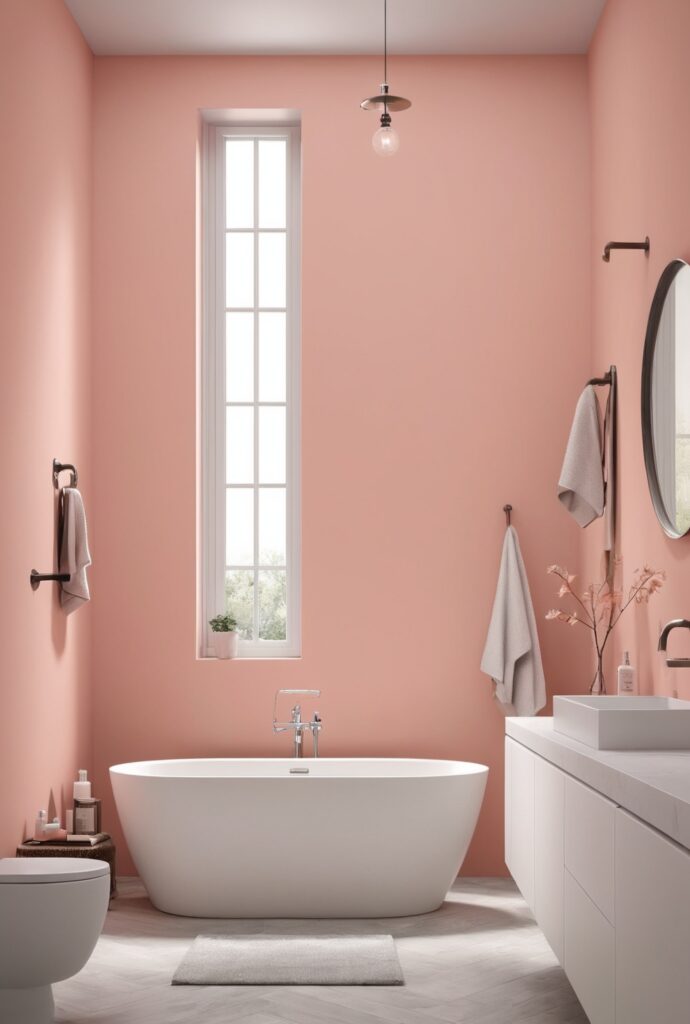 Faint Coral Paint Transforms Your Modern Bathroom In 2024