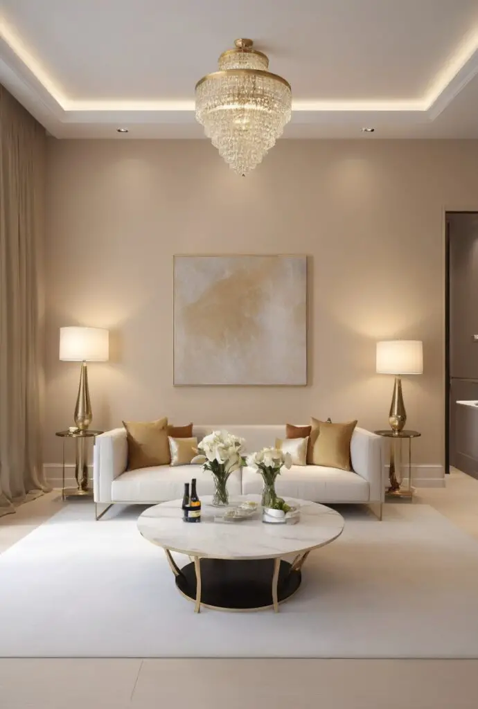 Elevate Your Space with Champagne Paint Modernity in the Living Room In 2024
