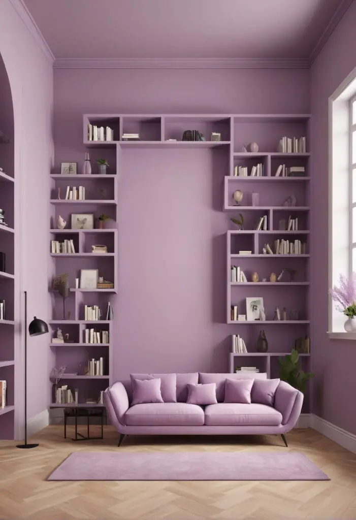 Modern Library with Inspired Lilac Paint in 2024