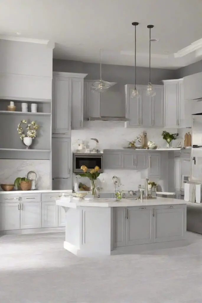 gray wall paint, white rug, home interior design, kitchen designs