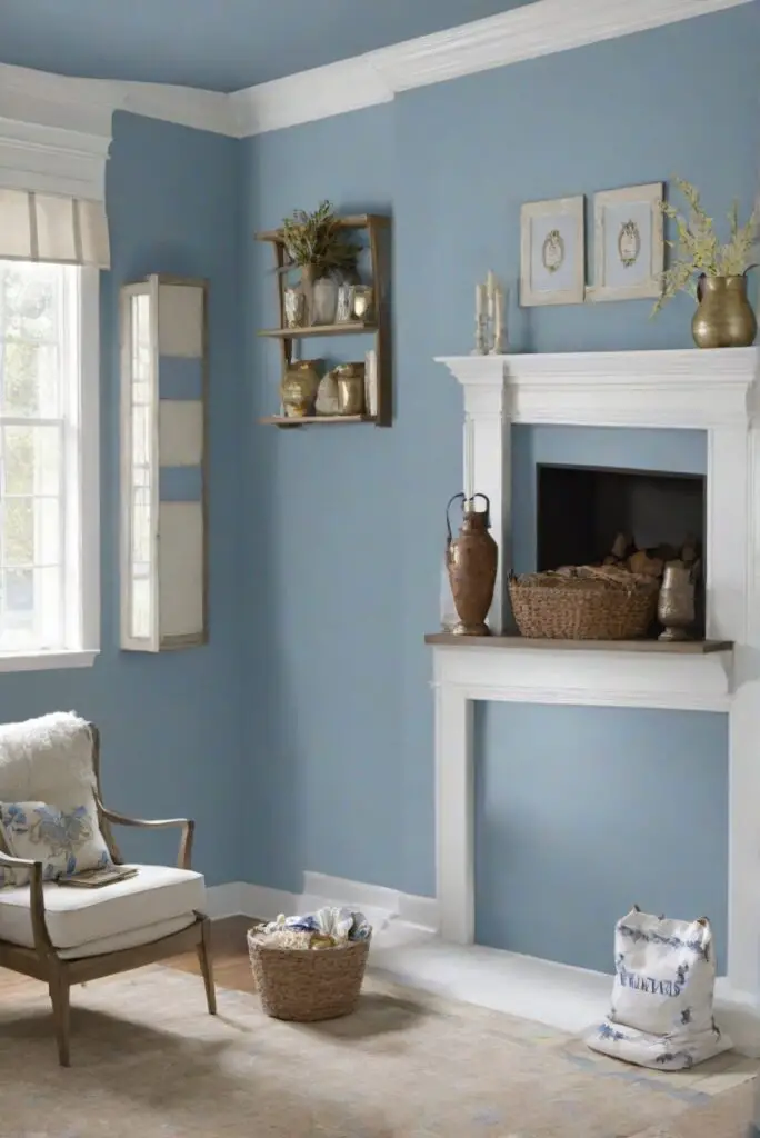 Yarmouth Blue wall paint, living room decor, interior design, home decor, home renovation, wall painting services, paint color consultants