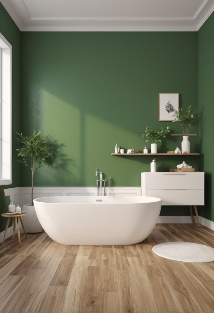 Transform Your Bathroom: Reclining Green Paint Brings 2024's Modern Elegance