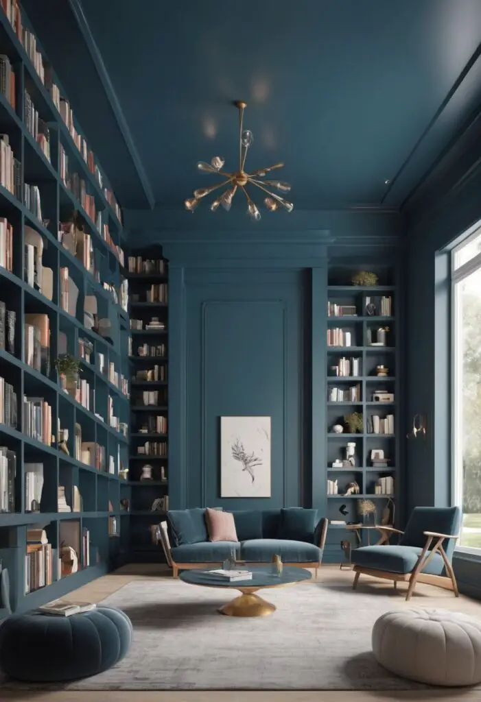 Dive into Tranquility: 2024's Blue Paint Color for Modern Libraries
