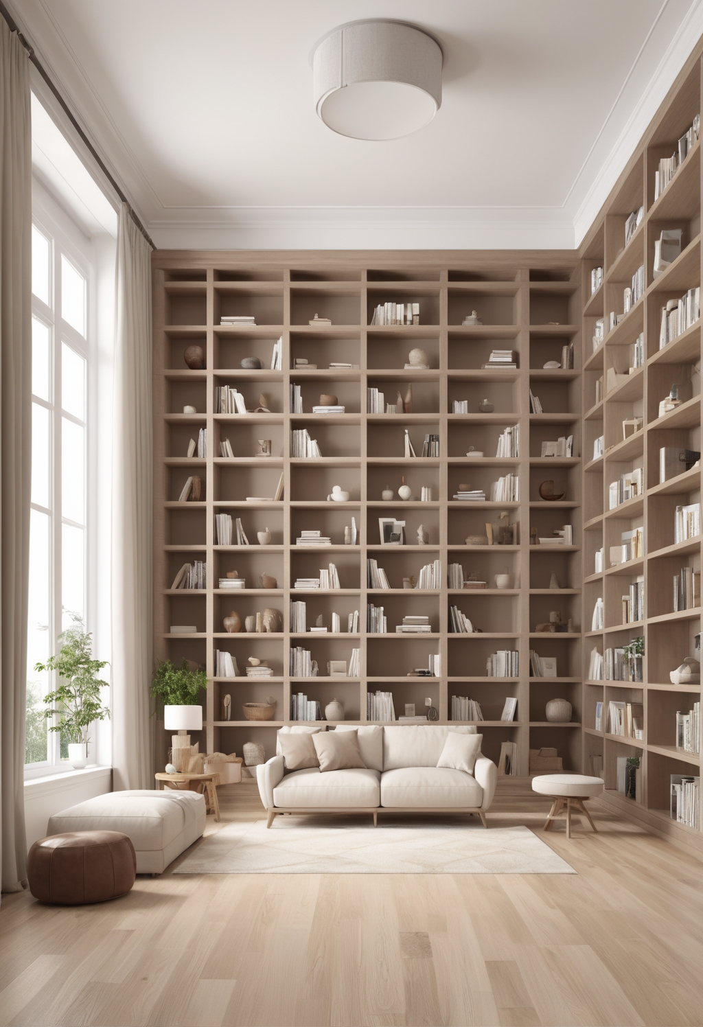 Modern Libraries Shine with 2024's Balanced Beige Paint Choice