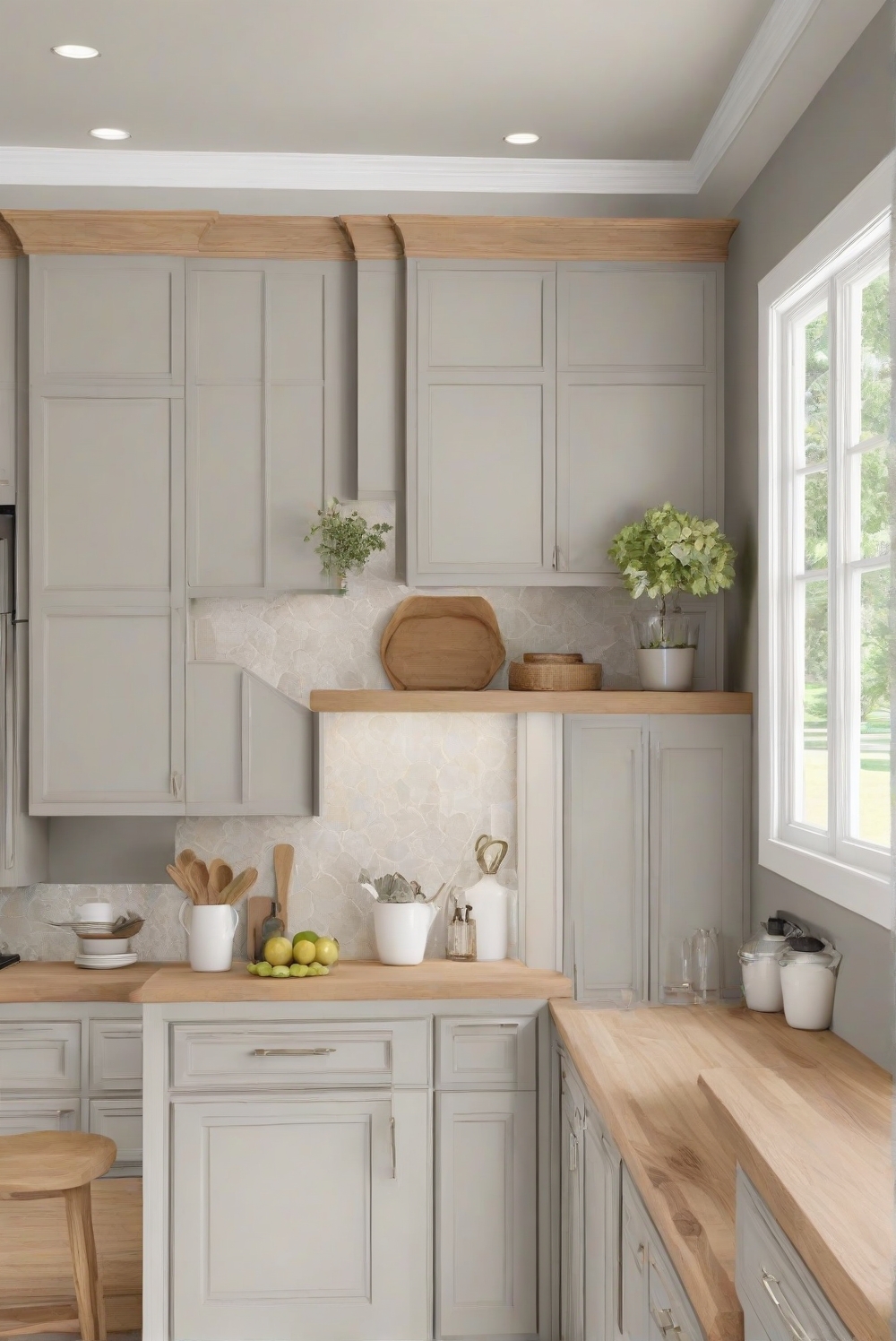 Is EDGECOMB GRAY (HC-173) wall paint good for Kitchen with oak wood cabinets? - West Pear Interiors
