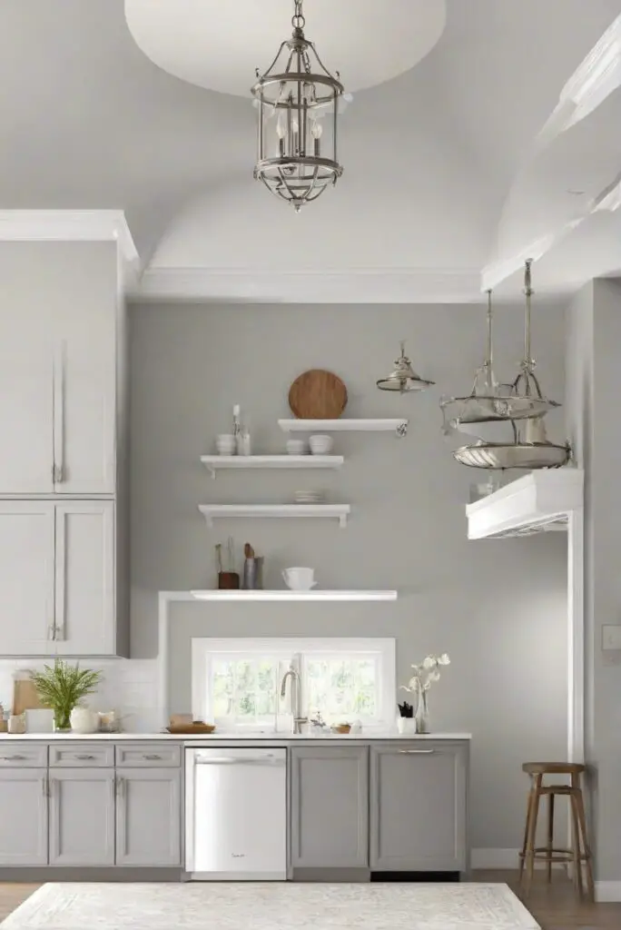 kitchen interior design, gray wall paint, white rug decor, interior home decor