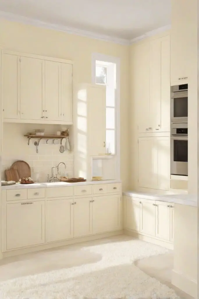 vanilla milkshake walls, white rug kitchen,, interior design kitchen, home decor interior design