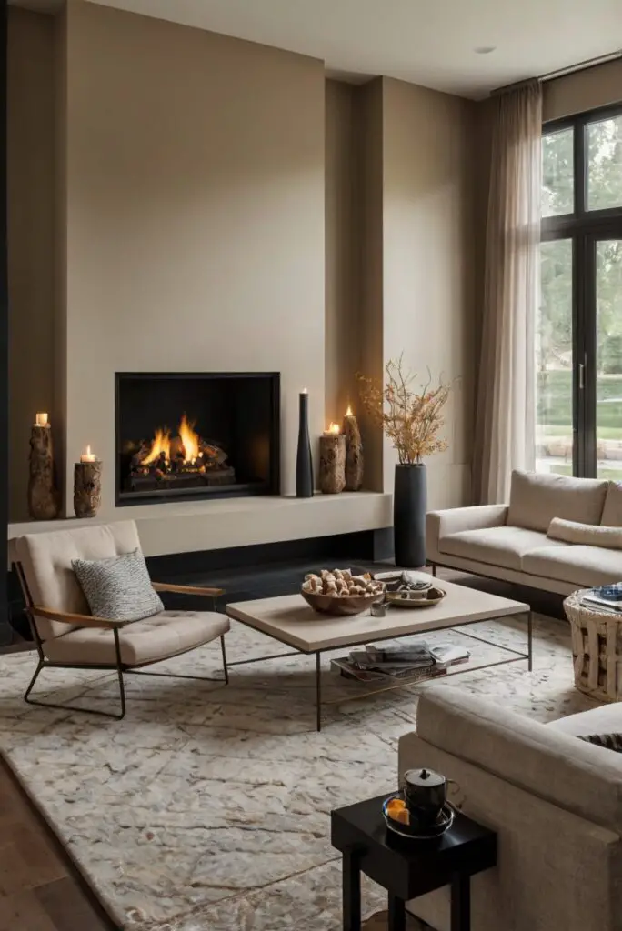 modern home decor, elegant living room design, fireplace interior design, interior decorating ideas, stylish home interiors, luxury home design, contemporary interior design