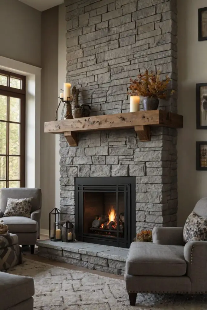 Rustic living room decor, cozy fireplace design, home decor ideas, interior design inspiration, fireplace decorating ideas, cozy living room design, rustic home interiors