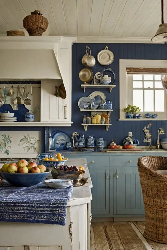 coastal kitchen decor, nautical home design, beach themed kitchen, maritime color scheme
