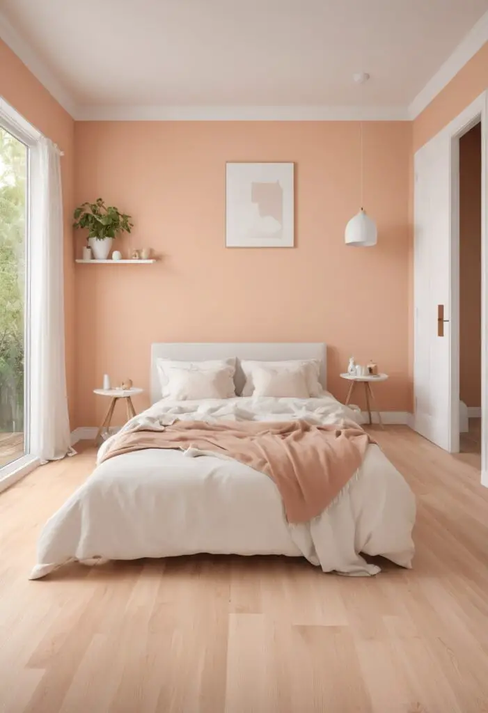 arm and Inviting: Neighborly Peach Paint Color Transforms Bedrooms in 2024