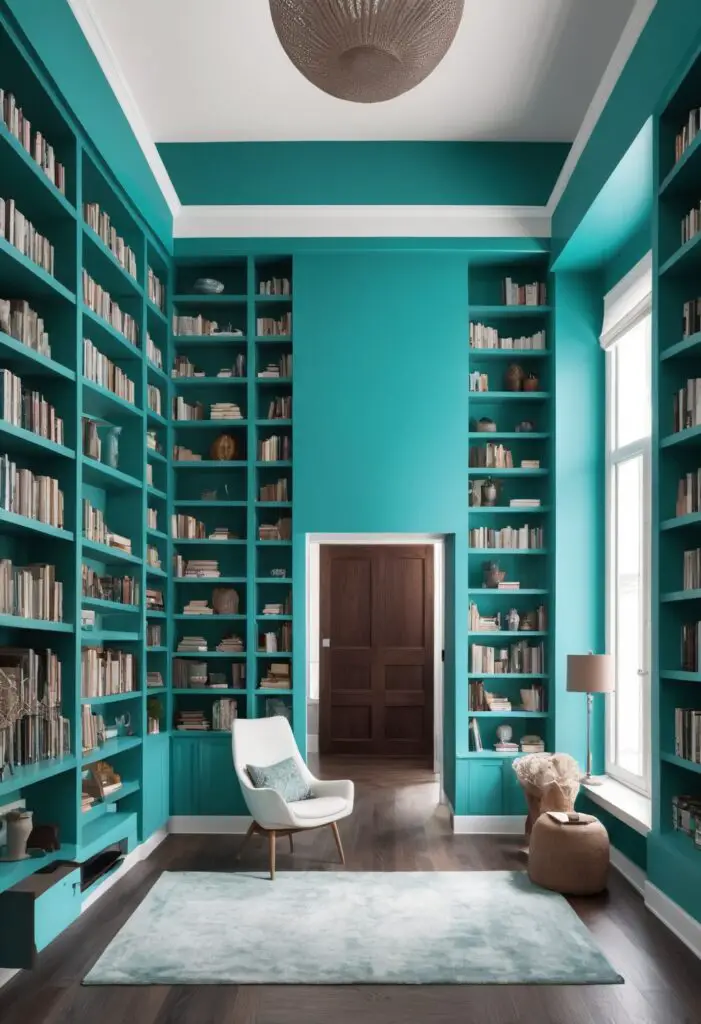 Elevate Your Library Design with Nifty Turquoise Paint in 2024