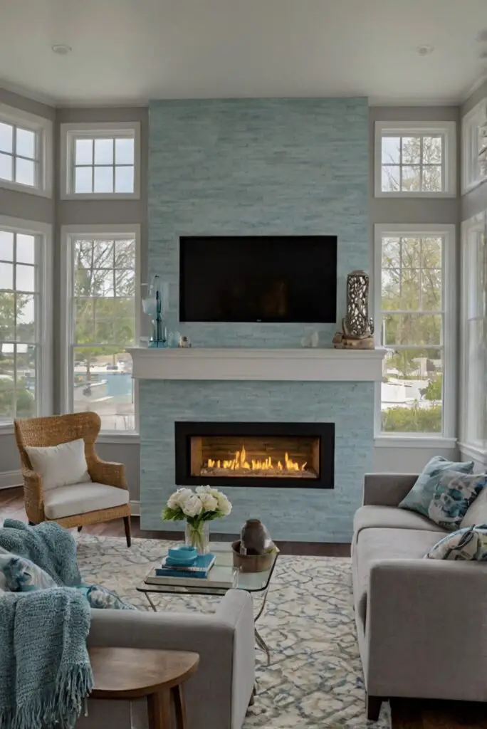 coastal living room decor,coastal fireplace design,cozy living room decor,fireplace decor ideas,home decor fireplace,beach house decor ideas,fireplace design ideas