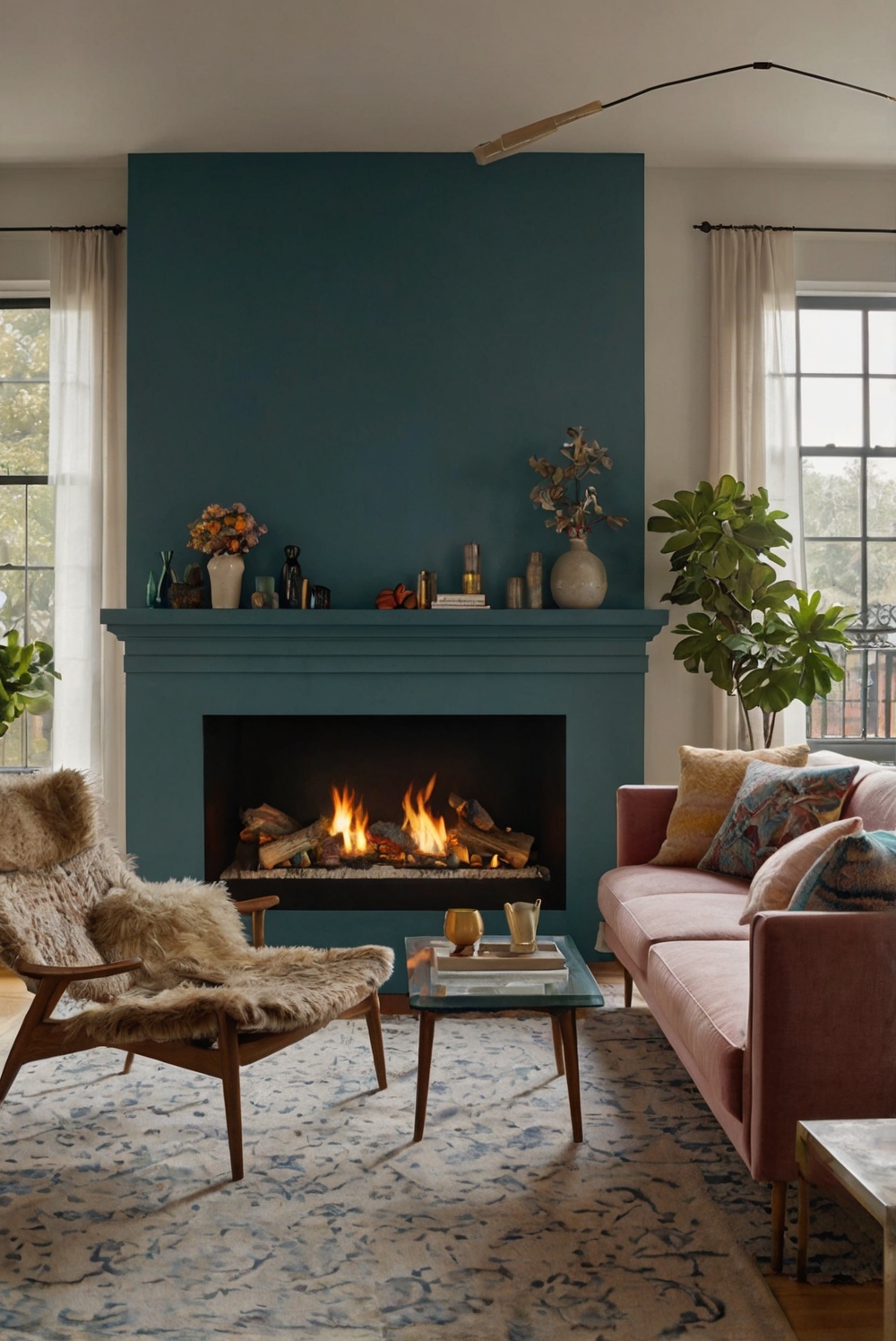 How to Design a Contemporary Bohemian Living Room with a Cozy Fireplace ...