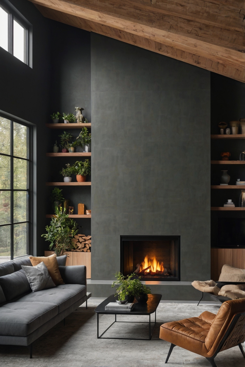 Picture of How to Design a Contemporary Industrial Living Room with a Fireplace ...