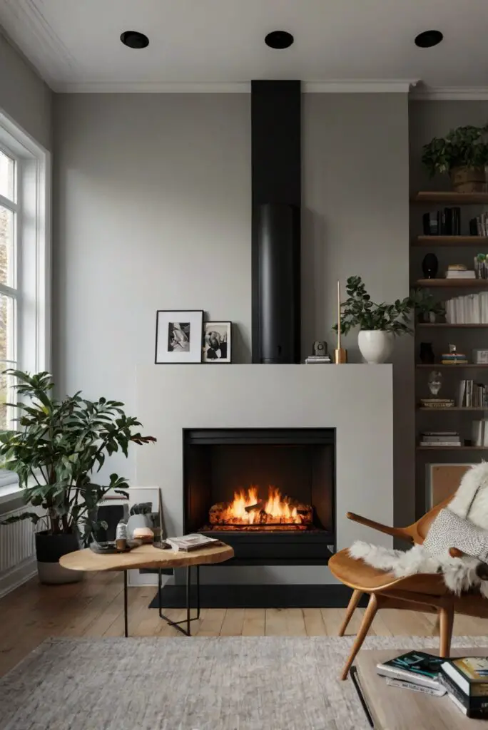 minimalist interior design, scandinavian decor, fireplace design, living room styling, home design ideas, cozy living space, modern home decor