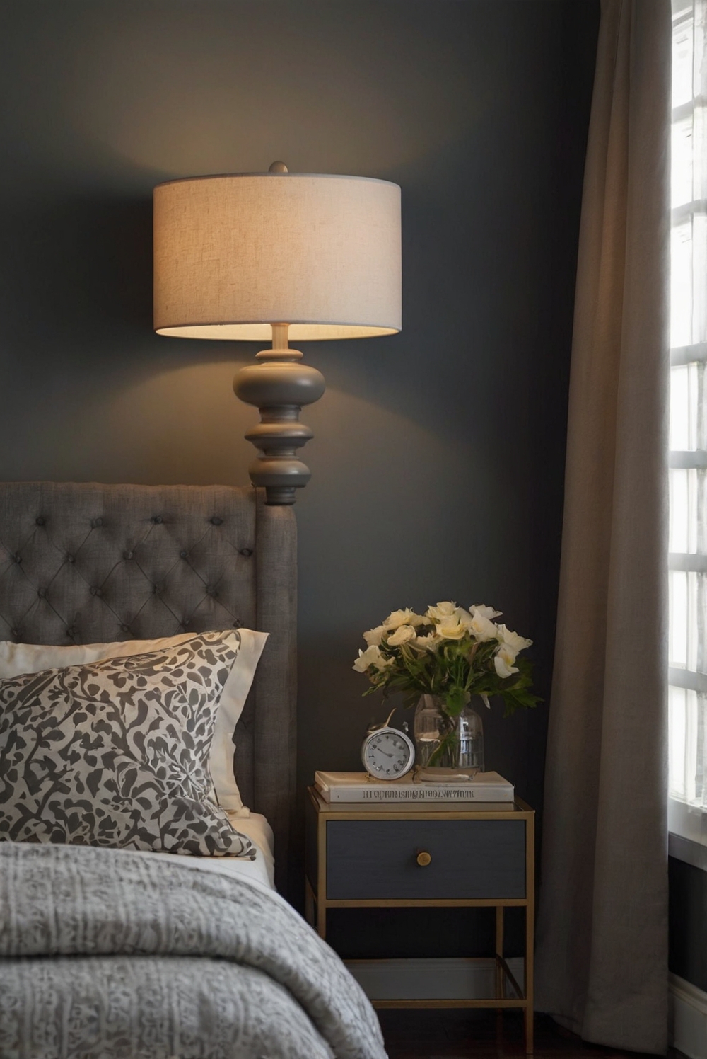 bedside lamp lighting, home interior lighting, bedroom lighting design, interior decor lighting.