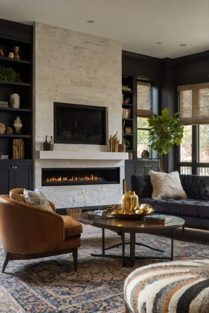 ottoman styles, pouf styles, living room decor, fireplace decor, interior design ideas, home decor ideas, furniture arrangement