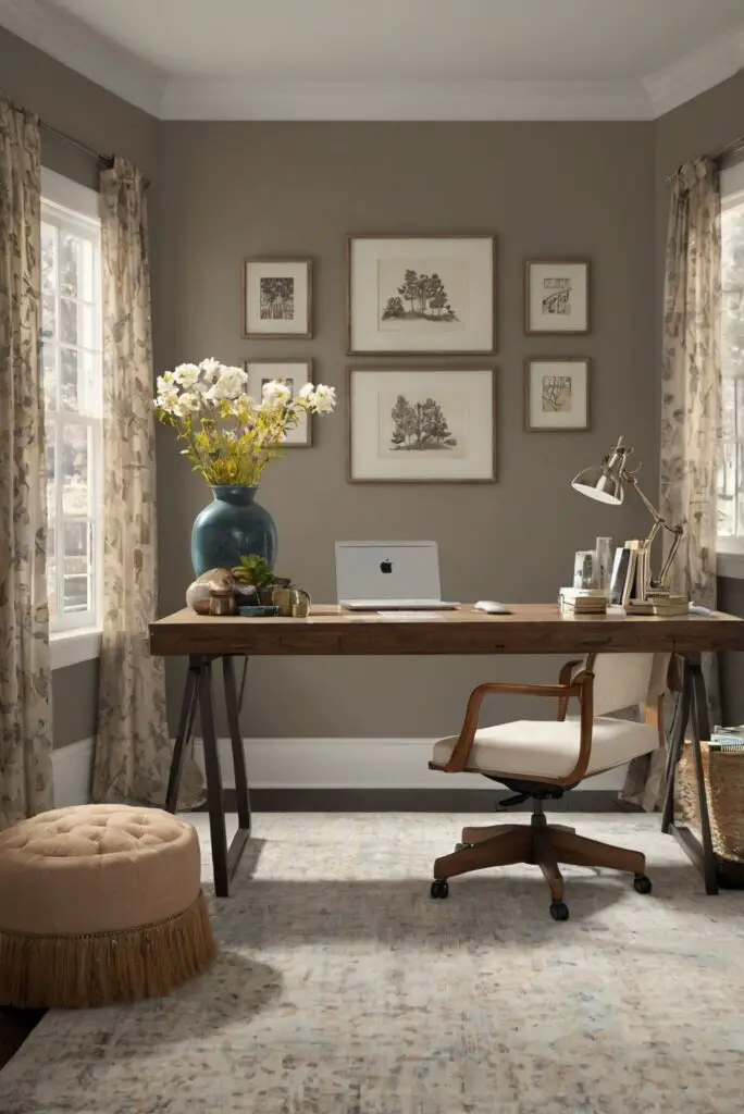 home office design, office interior design, neutral office decor, workspace color scheme