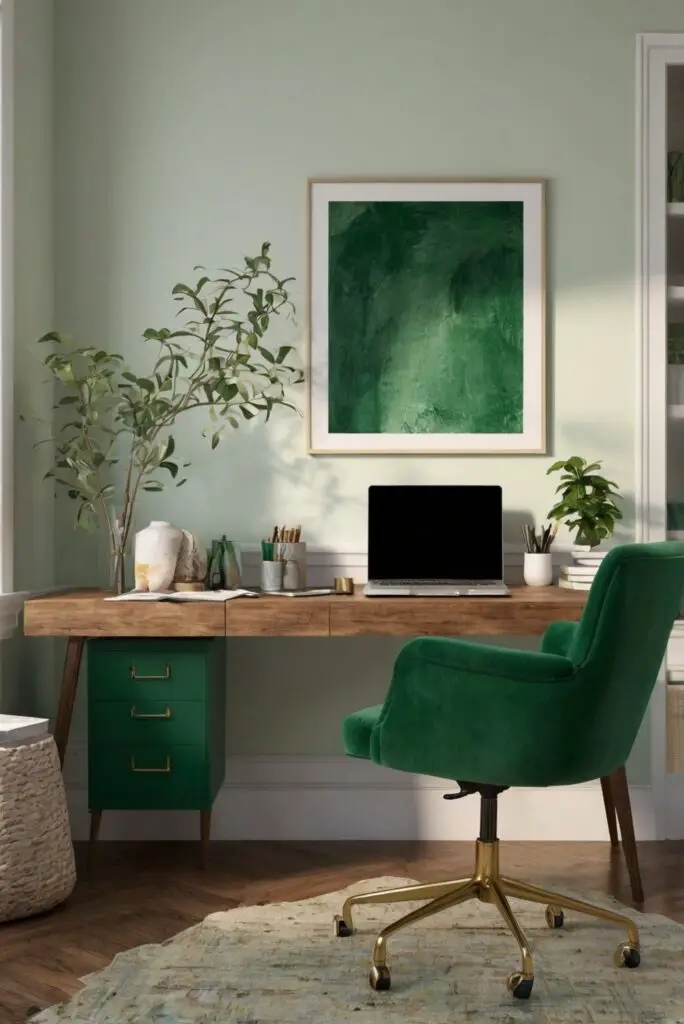 home office decor,green color scheme,office organization ideas,home office furniture