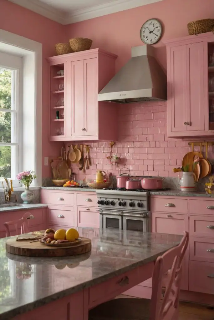 kitchen decor, pink kitchen accessories, kitchen design ideas, kitchen color scheme