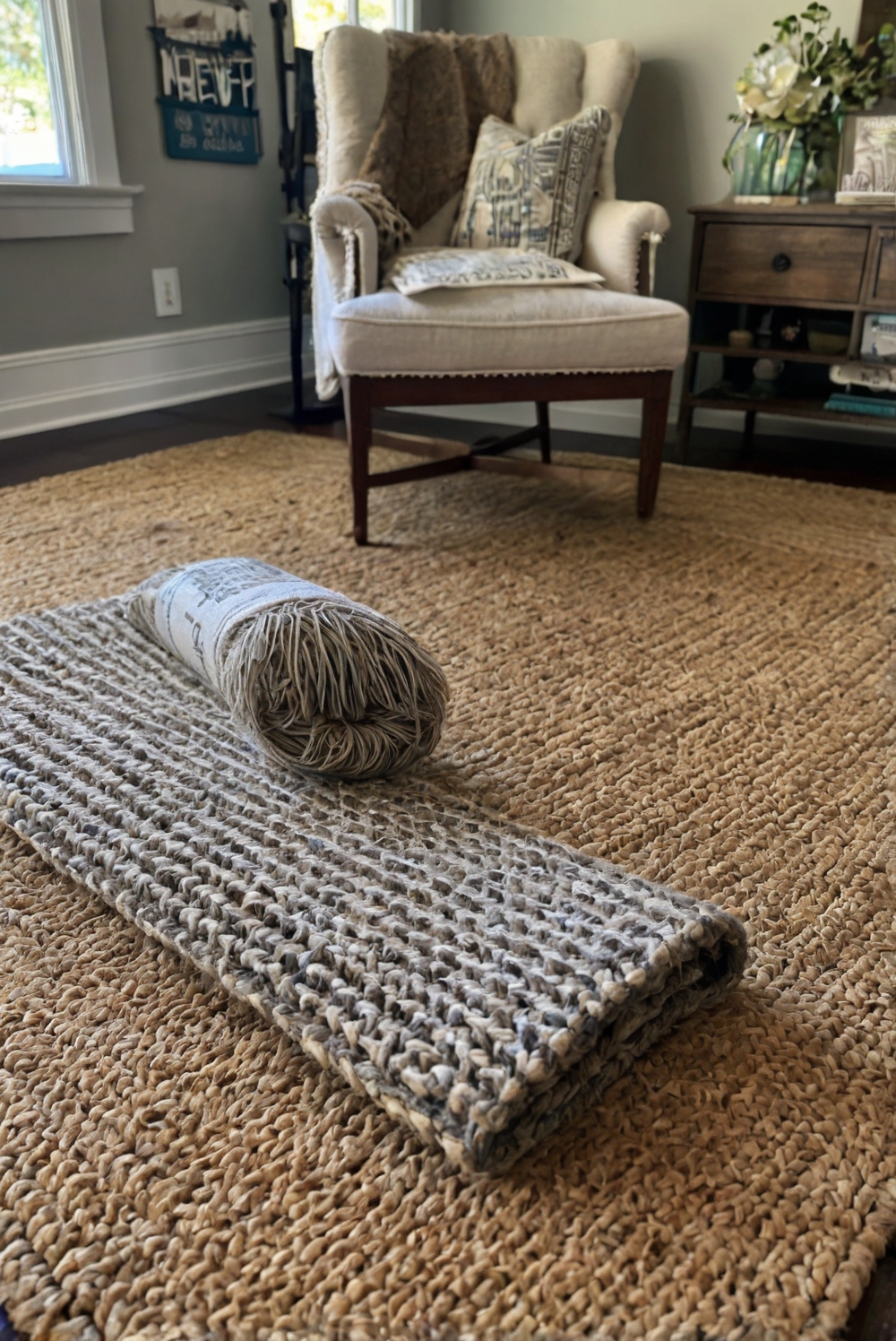 Jute Rug Styling How to Incorporate a Jute Rug in a Coastal Farmhouse Living Room ...