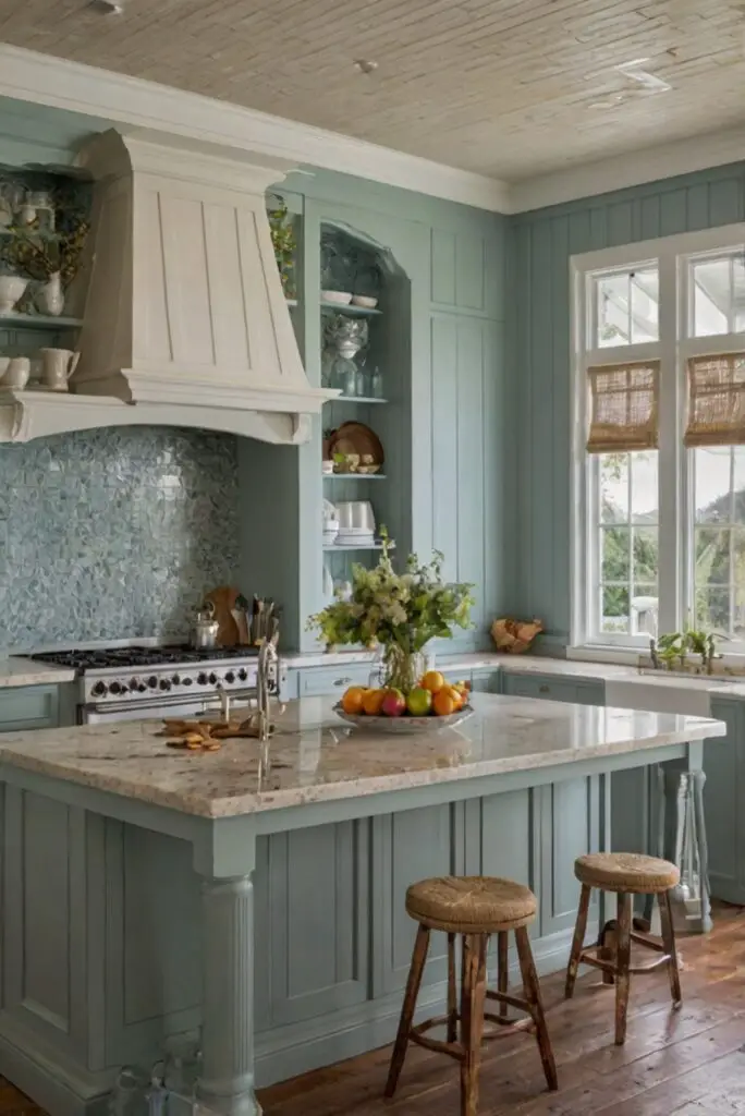 kitchen color schemes,coastal-inspired decor,beach house interior,colorful kitchen design