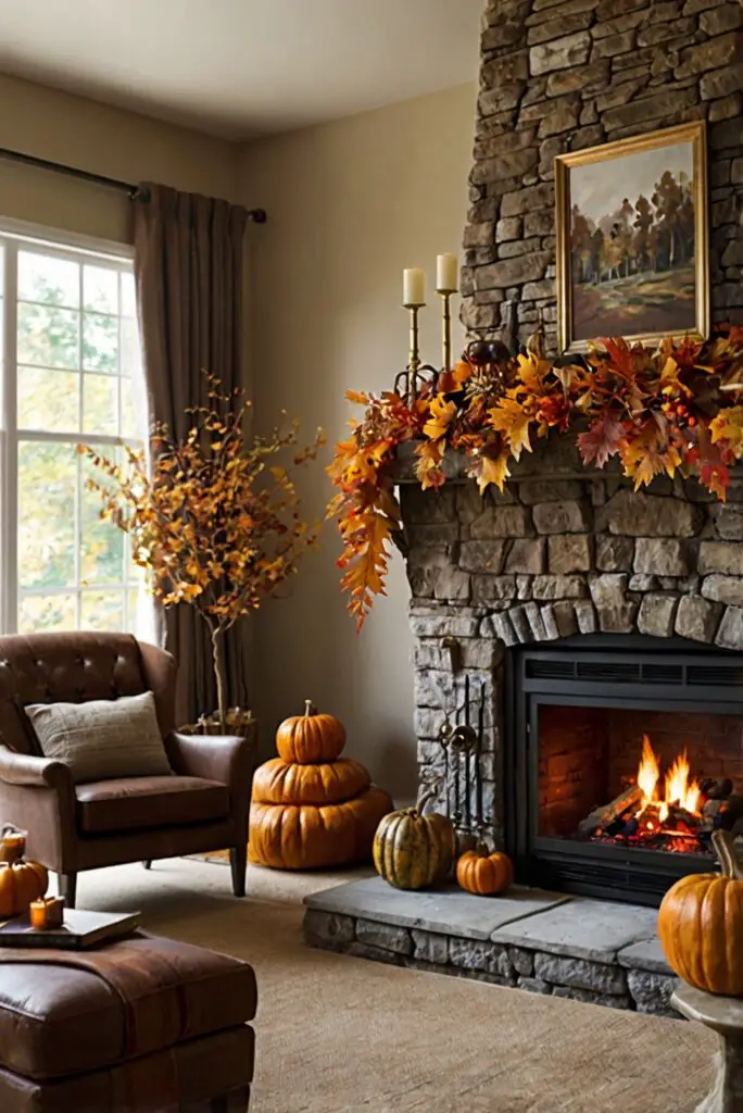 fireplace decor, autumn home decor, cozy home decor, interior design ideas, fall mantel decor