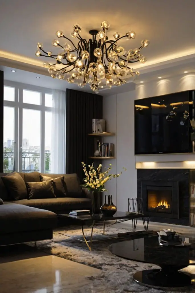 Black furniture, Monochrome living room, Elegant home decor, Luxurious living room, Chic interior design