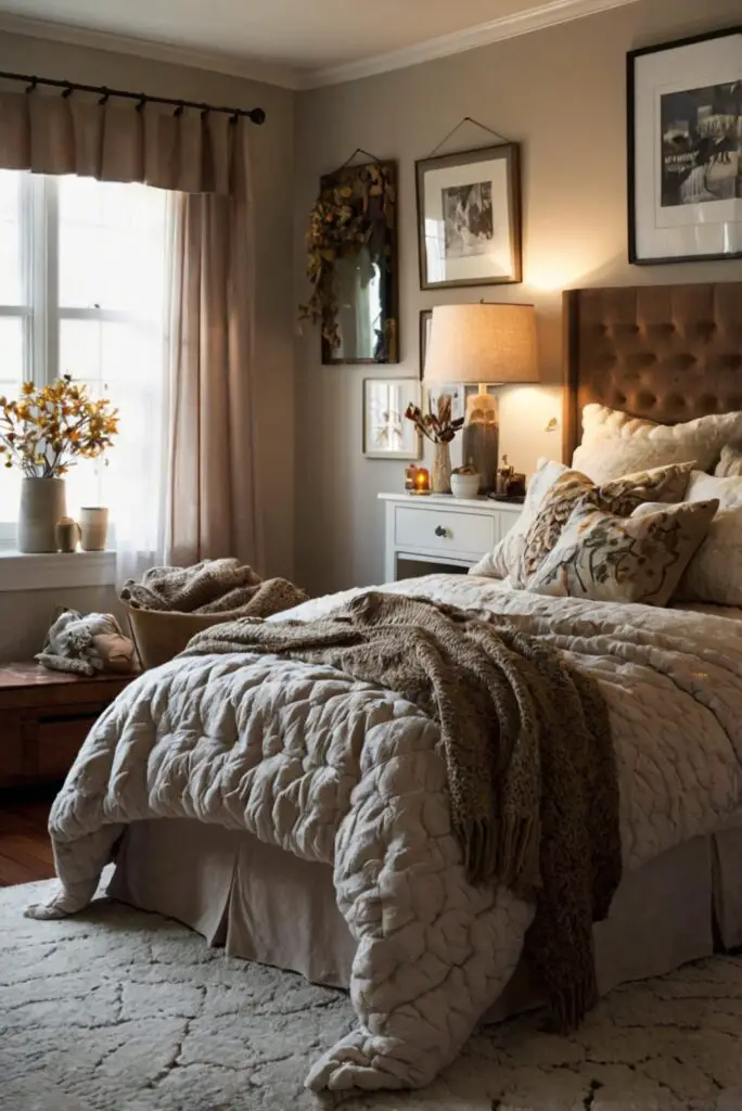 Stylish bedroom decor, Cozy interior design, Fall home makeover, Bedroom renovation, Indoor design trends