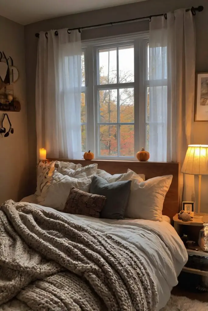 Fall bedroom decor, Fall home makeover, Bedding ideas, Cozy bedroom design, Bedroom transformation