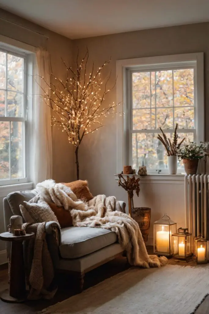 Fall home decor, Autumn interior design, Seasonal room makeover ideas, Cozy fall decorations, Fall-inspired room makeover.