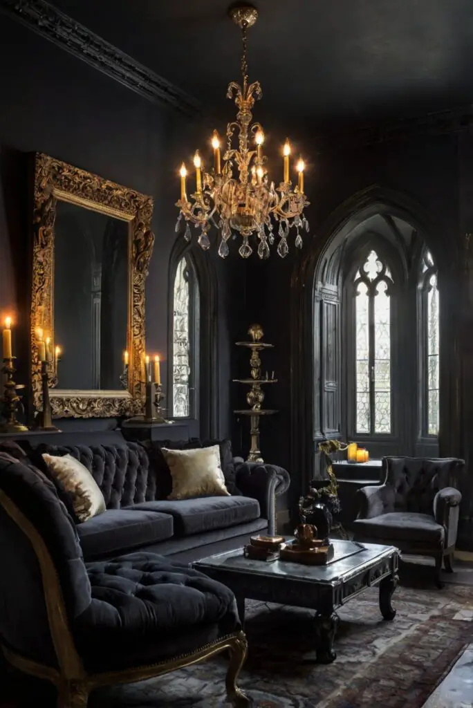 Gothic living rooms, Dramatic home decor, Dark interior design, Statement furniture, Gothic home accessories