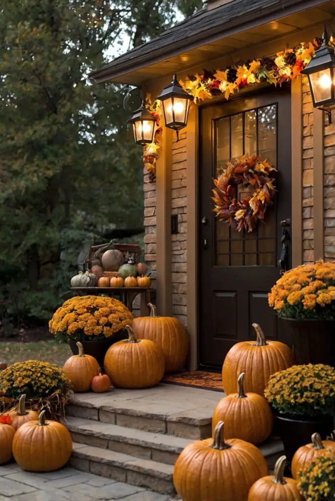 Outdoor Thanksgiving decor, Fall porch decorations, Thanksgiving yard decorations, Autumn outdoor decorating, Thanksgiving outdoor lighting