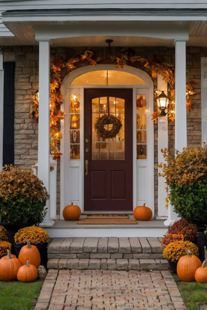 Front porch decor, Fall decorations, Outdoor home decor, Seasonal porch decorating, Autumn entryway decor