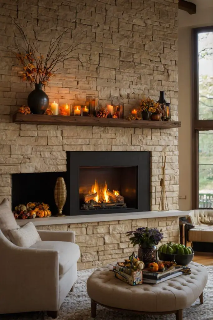 fireplace decor, fall decor, home improvement, interior design, cozy home