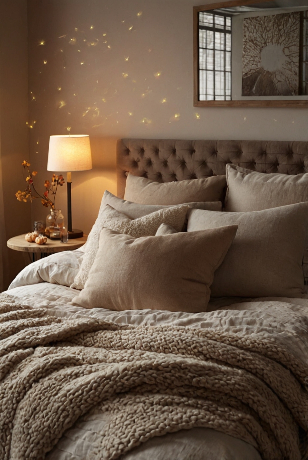 Stylish bedroom décor, Fall bedding essentials, Elegant bedroom furniture, Luxurious fall accents, Cozy bedroom design