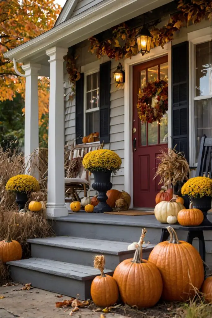 Fall porch decor, Autumn porch decorations, Outdoor fall decorating, Seasonal porch decor, Front porch makeover