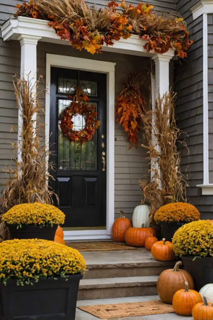 Fall porch decor, Outdoor autumn decorations, Front porch fall decor, Seasonal porch decorating, Festive porch ideas