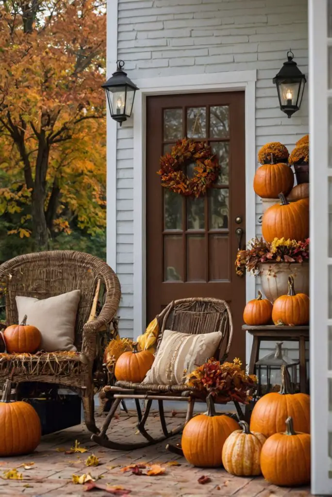 Fall porch decor, Outdoor autumn decorations, Seasonal porch decorating, Autumn wreaths, Fall front porch ideas